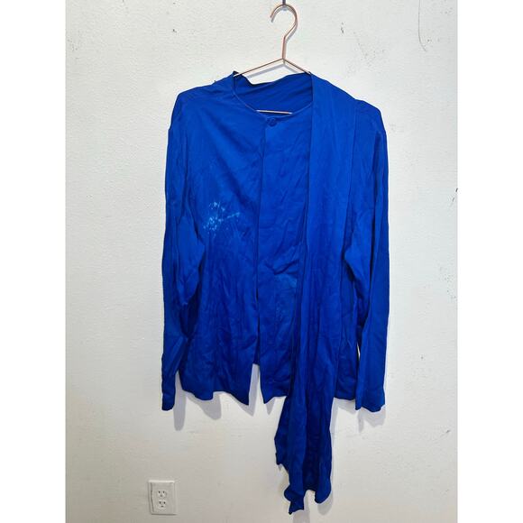 JOSEPH Women's Royal Blue High Neck Attached Scarf Cannon Glazed Top Size 38 - Picture 7 of 14